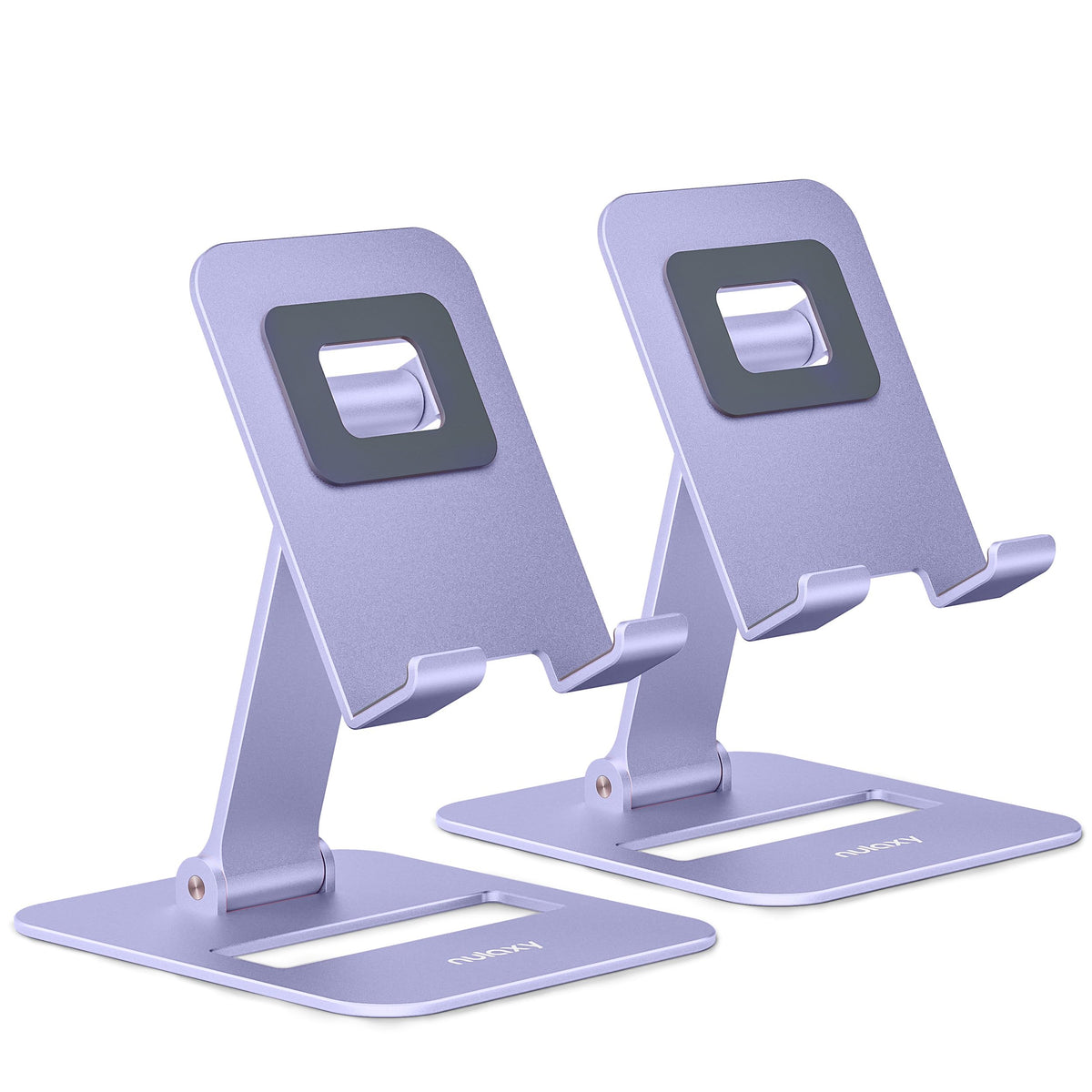 Nulaxy 2 Pcs Aluminum Dual Folding Cell Phone Stand for Desk Black&Rosegold | Height Angle Adjustable, Portable, Anti-Slip Base Phone Holder Fits 16mm Thick Case 4-8" Smartphone Desk Essential Accessory