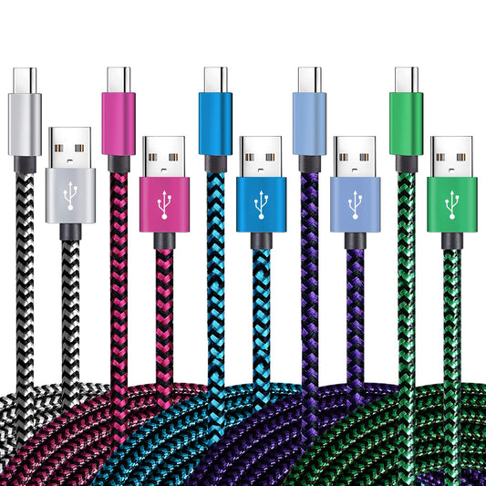 USB C Cable 6ft 5Pack, 3A Fast Charging Nylon Braided Type C Cord | Tpc001 USB C Charger Cable with Durable Braided Design, Compatible with Samsung Galaxy S10e S10 S9 S8 Plus Note 9 A80 A50 A20