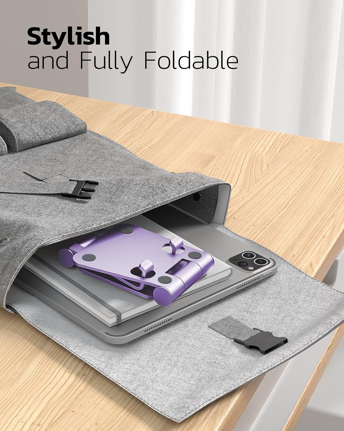 Nulaxy Full Aluminum Dual Folding Cell Phone Stand for Desk, Purple | Height Angle Adjustable, Portable, Anti-Slip Base, Fits 18mm Thick Case Smartphone, Nintendo Switch Desk Essential Accessory