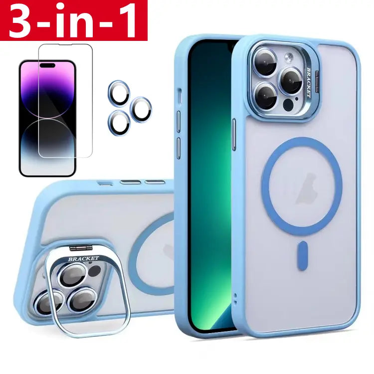 3-in-1 Shockproof Stand Protective Case for iPhone 17 Pro Max 17 16 15 14 13 12 11, with Screen Protector & Camera Lens Protector iPhone Case Cover