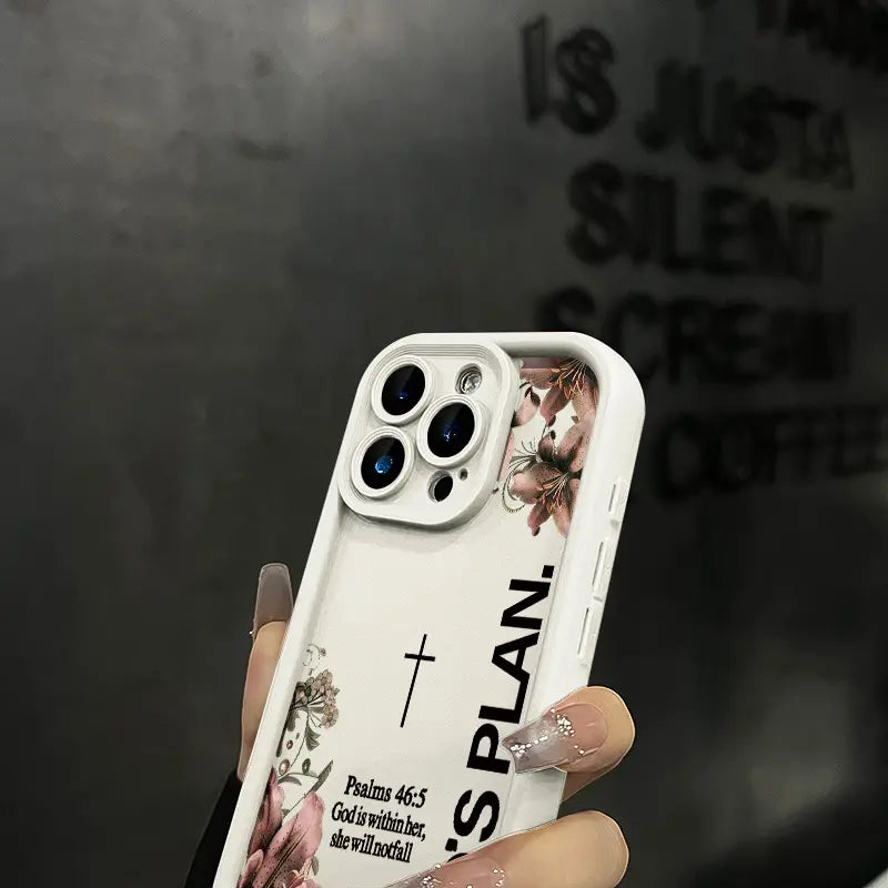 God's Plan Psalms 46:5 Lily Cross iPhone Case, Faith Floral Design Phone Case for iPhone 17 Pro Max 16 15 Plus 14 13 12 11 XR XS Galaxy S25 S24 S23 S22 S21, Shockproof Durable Protective Case