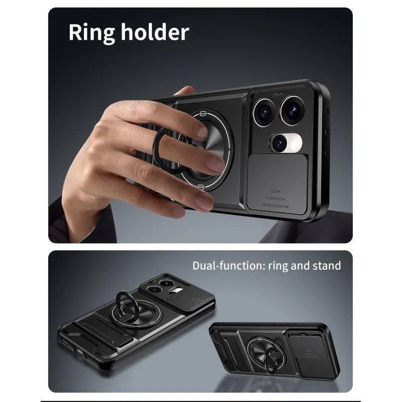 New Mecha Push Window Phone Case, Ring Military Grade Shockproof Cover For iPhone 17/16/15/11 Pro Max & Samsung S26ULTRA S26PLUS S26 S25 S24 S23 S22 21 20