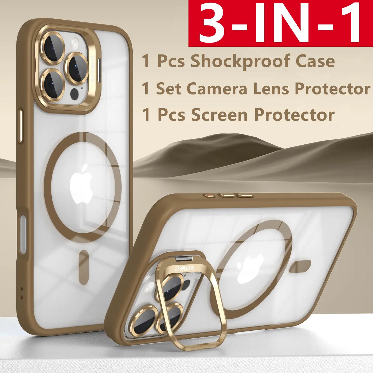 3-in-1 Shockproof Stand Protective Case for iPhone 17 Pro Max 17 16 15 14 13 12 11, with Screen Protector & Camera Lens Protector iPhone Case Cover