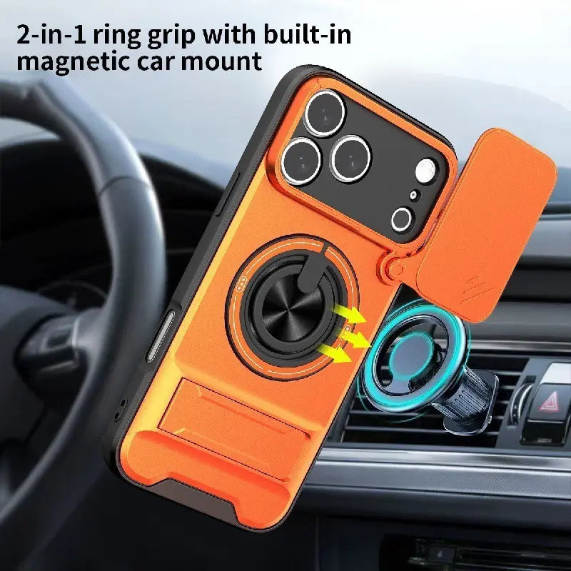 New Mecha Push Window Phone Case, Ring Military Grade Shockproof Cover For iPhone 17/16/15/11 Pro Max & Samsung S26ULTRA S26PLUS S26 S25 S24 S23 S22 21 20