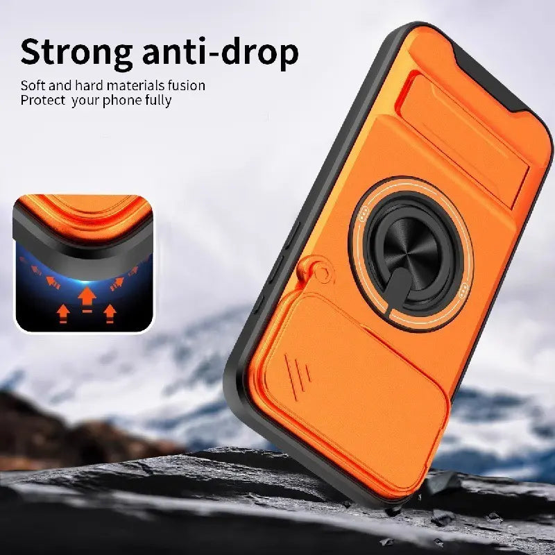 New Mecha Push Window Phone Case, Ring Military Grade Shockproof Cover For iPhone 17/16/15/11 Pro Max & Samsung S26ULTRA S26PLUS S26 S25 S24 S23 S22 21 20