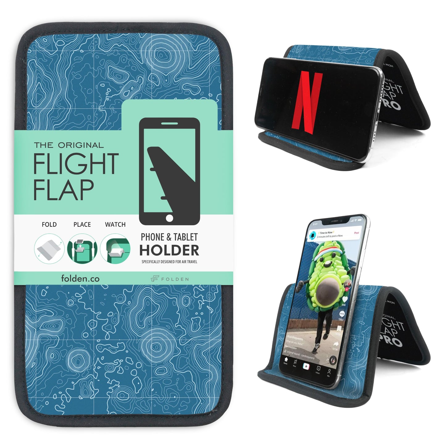 Airplane Phone Holder - Foldable Phone Stand for Plane Travel | Aluminum Build, 9 x 4.3 in. Matte Black Finish, Tabletop Mount Desk, Plane Tray Seat back, Treadmill, Fits iPhone Cell Phone