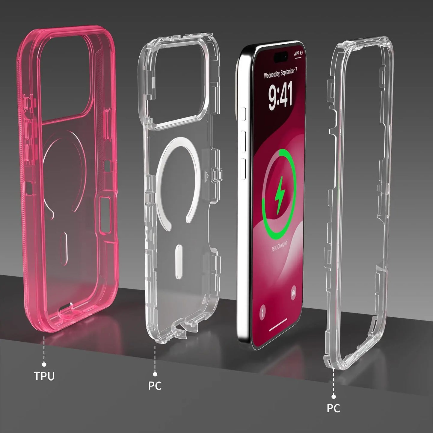 ROTUNOE 3 Layer Case for iPhone 17 Pro Max 17 Air 16 15 14 13 Pro Max, Magnetic MagSafe Defender Case, Hybrid Heavy Duty Shockproof Case, Transparent Clear Cover summerwins,back to school
