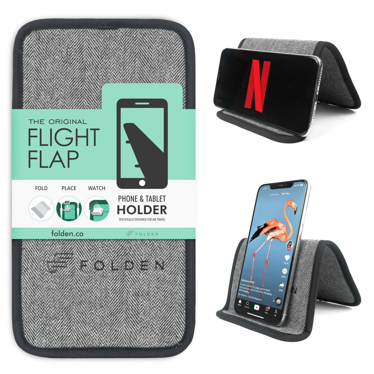 Airplane Phone Holder - Foldable Phone Stand for Plane Travel | Aluminum Build, 9 x 4.3 in. Matte Black Finish, Tabletop Mount Desk, Plane Tray Seat back, Treadmill, Fits iPhone Cell Phone