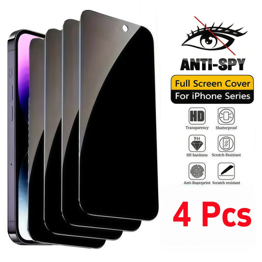 4Pcs Privacy Screen Protector Tempered Glass Compatible For iPhone 16 17 15 14 13 12 11 16e Plus Air Pro Max Anti Spy Tempered Glass Privacy Screen Protector Pro Max Tempered Glass Protector protective