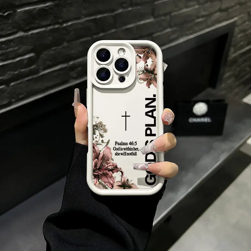 God's Plan Psalms 46:5 Lily Cross iPhone Case, Faith Floral Design Phone Case for iPhone 17 Pro Max 16 15 Plus 14 13 12 11 XR XS Galaxy S25 S24 S23 S22 S21, Shockproof Durable Protective Case