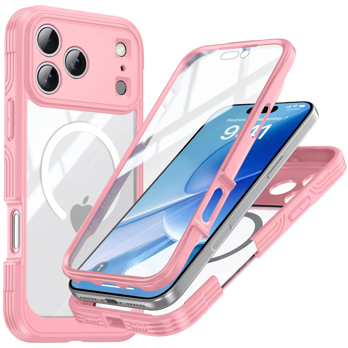 StarTU 360° Full Body Rugged Clear Case for iPhone 17 Pro Max / 16 / 15 – MagSafe Compatible Military Shockproof Cover, Built-in Screen Protector & Camera Lens Protection, Transparent TPU Bumper Case