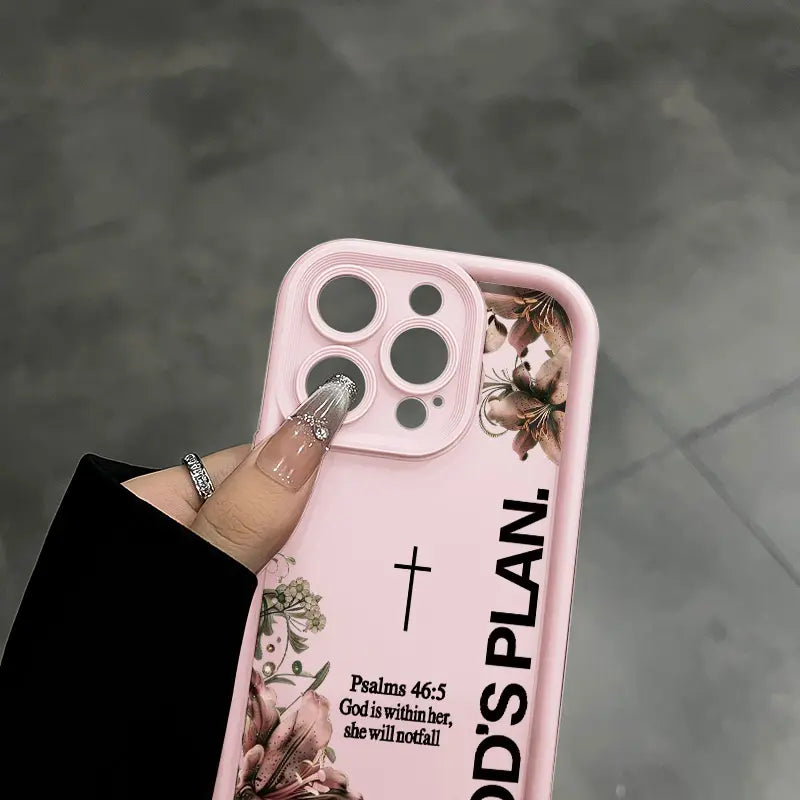 God's Plan Psalms 46:5 Lily Cross iPhone Case, Faith Floral Design Phone Case for iPhone 17 Pro Max 16 15 Plus 14 13 12 11 XR XS Galaxy S25 S24 S23 S22 S21, Shockproof Durable Protective Case