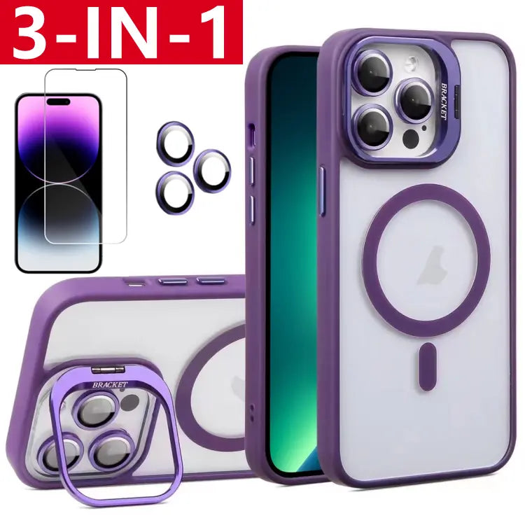 3-in-1 Shockproof Stand Protective Case for iPhone 17 Pro Max 17 16 15 14 13 12 11, with Screen Protector & Camera Lens Protector iPhone Case Cover