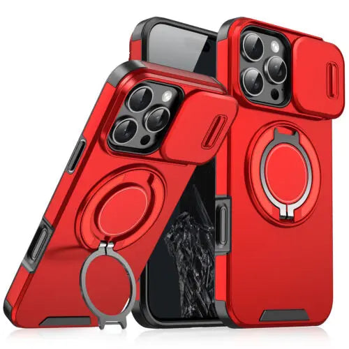Case with Slide Camera Cover for iPhone 17 Air 17 Pro Max 16 15 14 13 12 Pro Max, Rotated Ring Kickstand Military Grade Shockproof Protective Cover Rugged Heavy Duty for Men Women