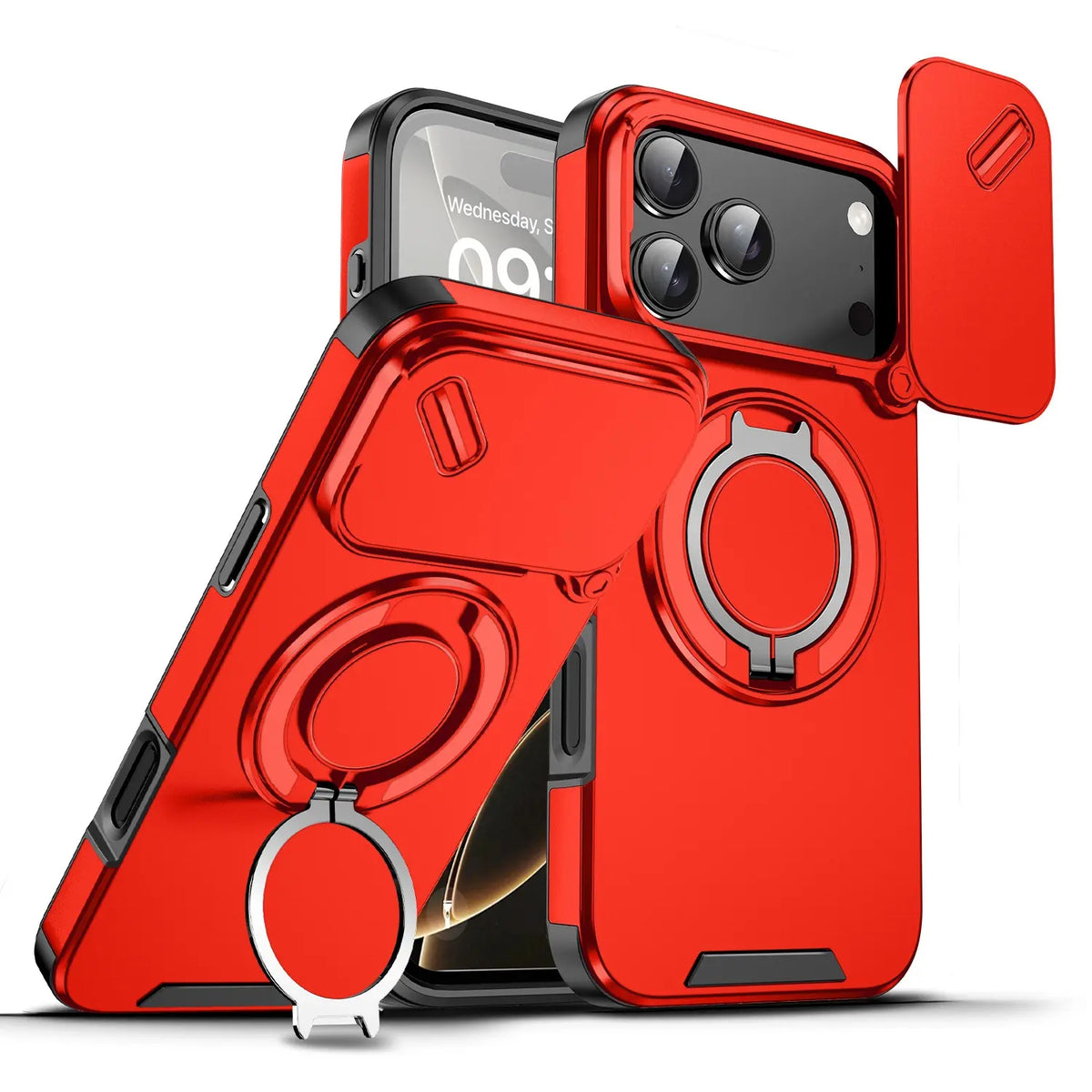 Magnetic Phone Case, Military-Grade Protective Cover with Sliding Camera Lens Protector, Compatible with iPhone 17/16/15/14/13/12Pro Max, 360° Rotatable Stand, PC+TPU Material