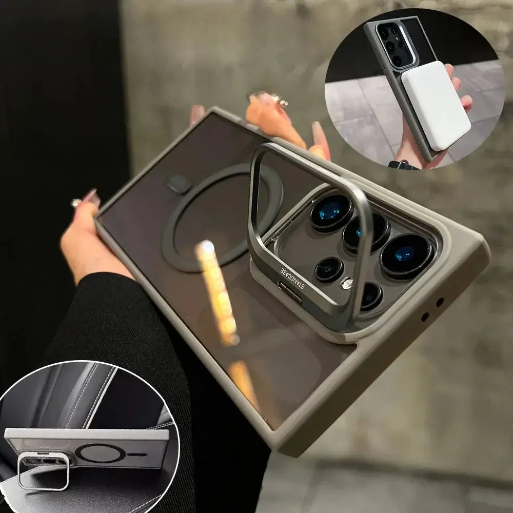 For Samsung Galaxy S26 S25 S24 S23 Plus Ultra Shockproof Camera Ring Stand Heavy Duty Clear Case Compatible With MagSafe Cover + Camera Lens Protector