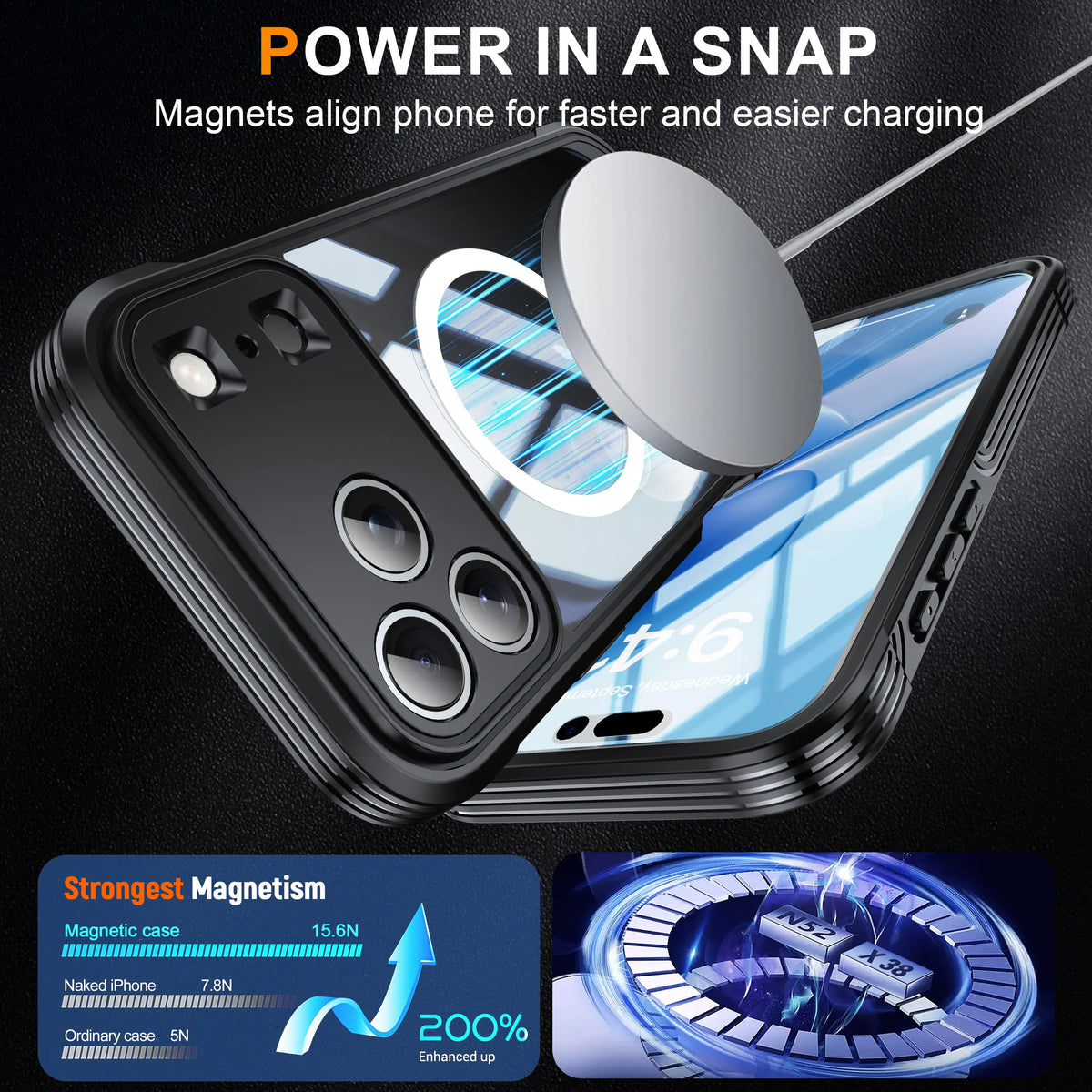Magnetic Full Protection Case For iPhone 17 Pro Max/Air 16 Pro Max/Plus/Pro, 9H Screen Protector, Military Grade Protection, Fit for MagSafe, Silicone Edge Double Sided Tempered Glass Shockproof Anti Peep Full Body Case
