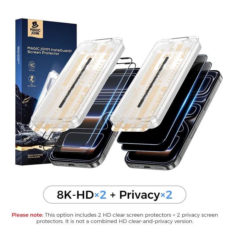 New MAGIC JOHN Premium Upgraded Privacy Screen Protector Dustproof Bubble-Free Design Ultra-Clear for iPhone & Samsung
