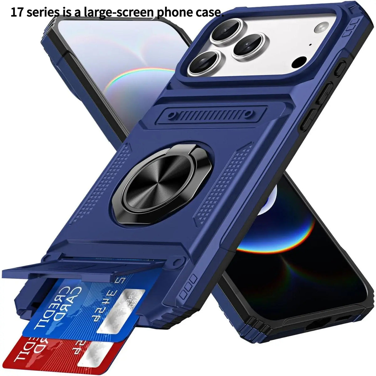 Phone Cases for iPhone 17 Pro Max 16 16E15 14 13 12 11 Pro Max Plus Wallet Case with Card Holder [Store 2 Cards] + 360° Magnetic Rotatable Ring Stand Kickstand Heavy Duty Protective Wallet Phone Case for iPhone 17 Pro for Women Men