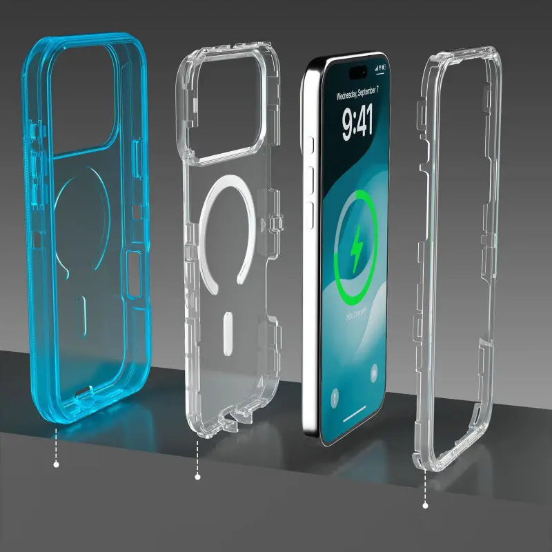 Magnetic 3-in-1 shockproof case for iPhone 17 Pro Max / 16 / 15 / 14 / 13 / 12 Pro. Clear solid color protective cover. Full protection. Anti-drop. Simple style hn0531-2