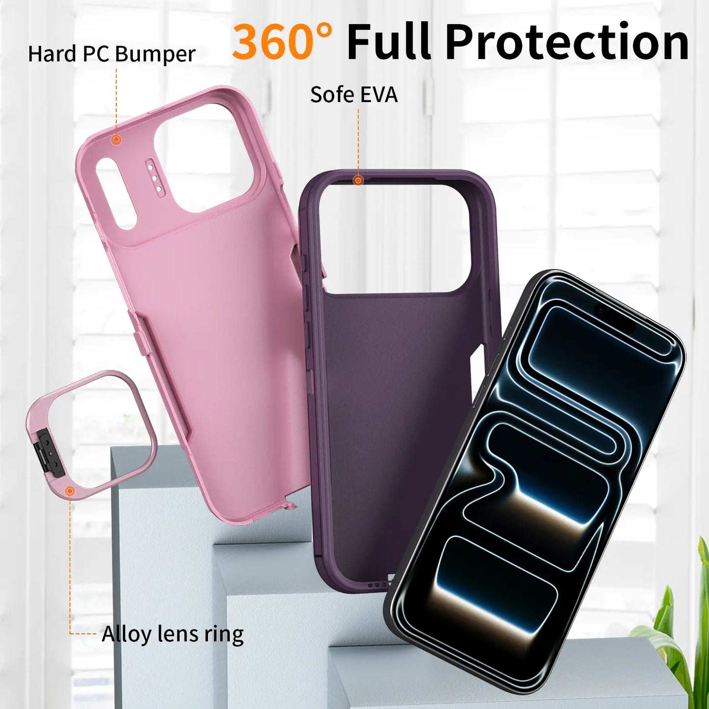 For iPhone 17 Pro Max 16 15 14 13 12 Case with Stand, Drop Proof 2-Layer Full Body Protection, Heavy-Duty Shockproof Protection, Rugged Phone Cover
