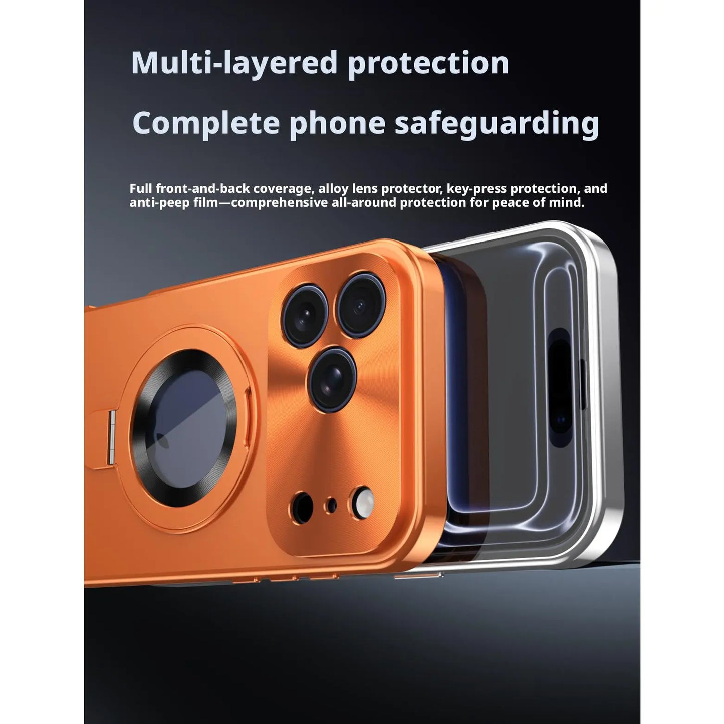 Tempered Glass Magnetic Metal Frame Case with Screen Protector for iPhone 17 Pro Max - Full Cover, Shockproof, Anti-Peep, Integrated Kickstand, Magnetic Mount Compatible, Wireless Charging Supported, Nordic Style Foldable Handheld Support, Wireless Charge