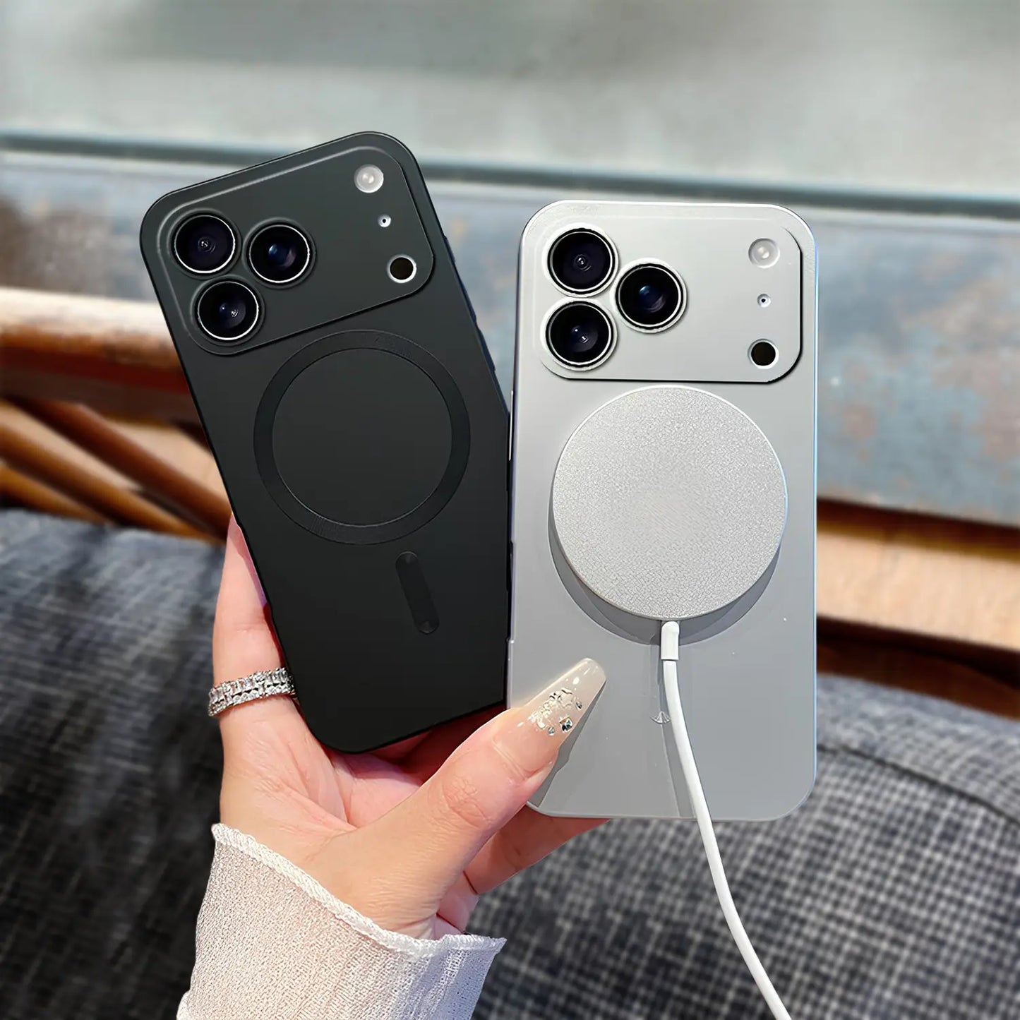 For iPhone 17 Pro Max 16 15 14 13 12 11 Pro Max Mag Safe Slim Case with Glass Camera Lens Cover Durable Silicone Slim Shockproof Cover (Black)