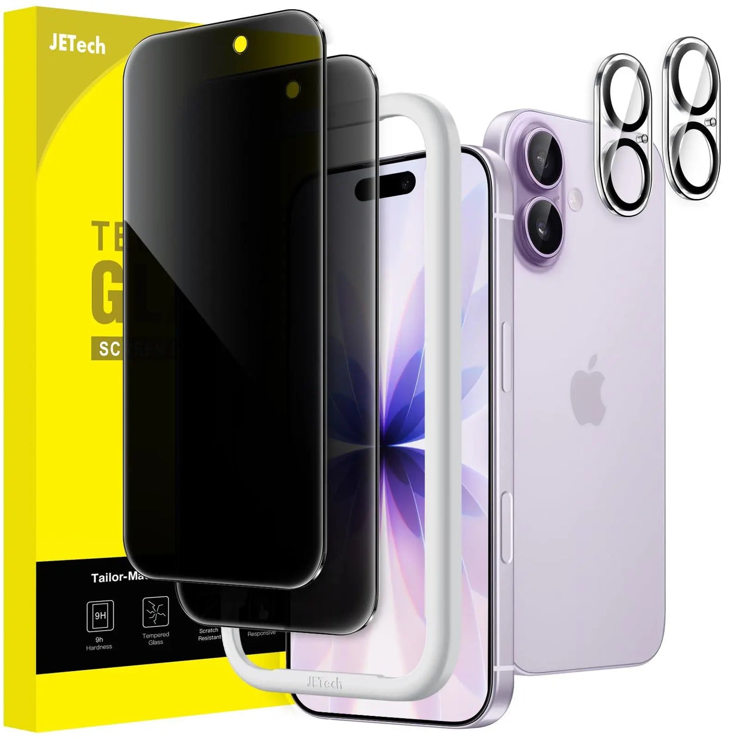 JETech Anti-Spy Tempered Glass Privacy Screen Protector with Camera Lens Protector for iPhone 17 Series Smartphone, Handheld Cellphone Devices, Easy Installation Tool, 2-Pack, Protection