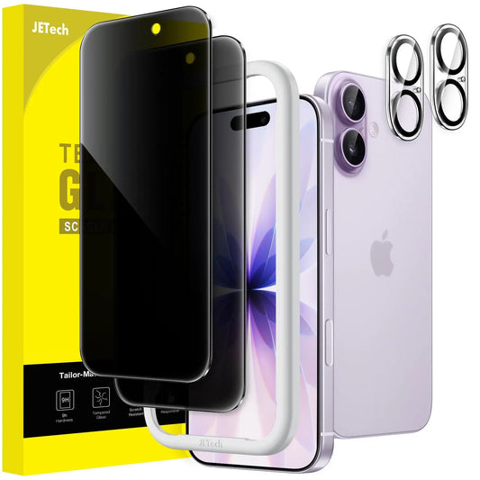 JETech Anti-Spy Tempered Glass Privacy Screen Protector with Camera Lens Protector for iPhone 17 Series Smartphone, Handheld Cellphone Devices, Easy Installation Tool, 2-Pack, Protection