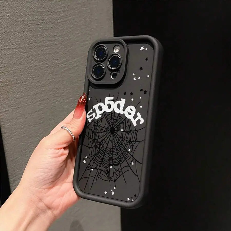 Spiderweb Pattern Phone Case Black Simple Stylish Drop Protection Compatible With iPhone 11 12 13 14 15 Pro Max Galaxy S22 S23 S24 Ultra FE Edge