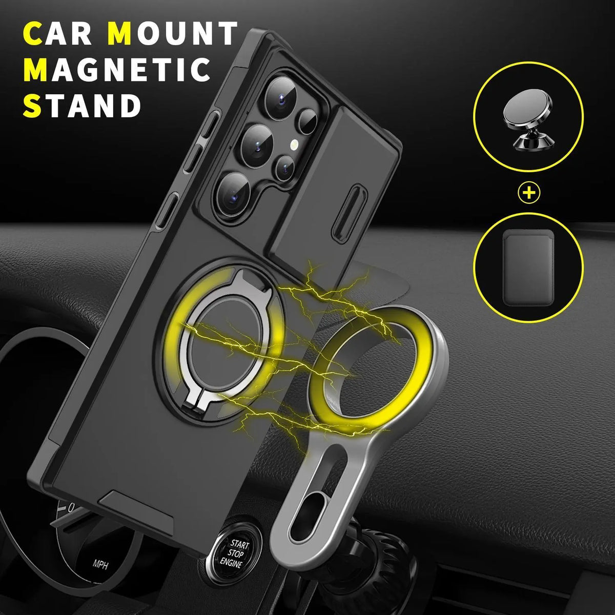 Samsung Galaxy S25/S24/S23/S22/S21 Ultra/Plus Magnetic Case with Sliding Camera Cover, 360° Rotating Ring Stand Holder, Shockproof Protective Phone Cover, Drop Resistant