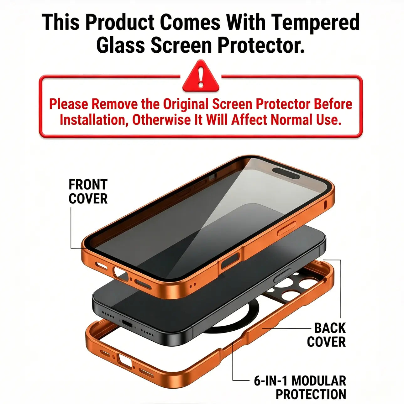 6-in-1 Tempered Privacy Screen Protector Aluminum Frame Casing for iPhone 15/16/17 Pro Max, Full Body Shockproof Protection Phone Accessories, Adjustable 360° Rotatable Kickstand, MagSafe Compatible, Wireless Charging, Ideal for Office, Travel