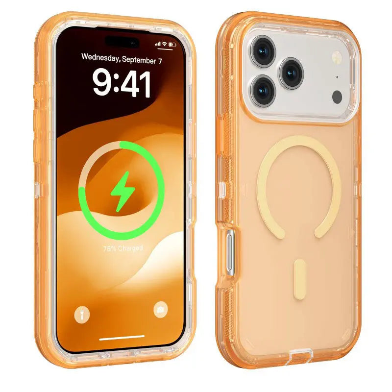 Magnetic 3-in-1 shockproof case for iPhone 17 Pro Max / 16 / 15 / 14 / 13 / 12 Pro. Clear solid color protective cover. Full protection. Anti-drop. Simple style hn0531-2