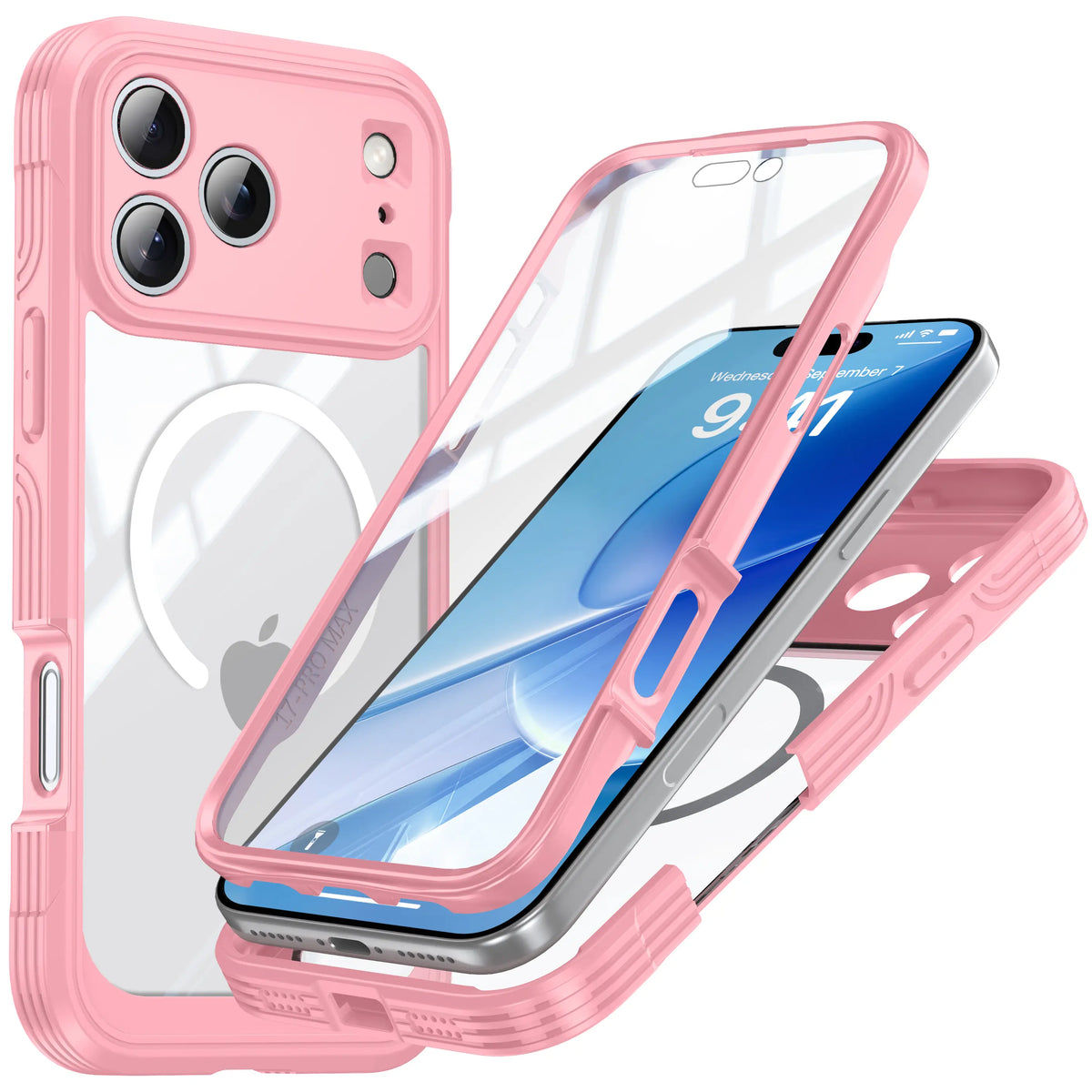 Magnetic Full Protection Case For iPhone 17 Pro Max/Air 16 Pro Max/Plus/Pro, 9H Screen Protector, Military Grade Protection, Fit for MagSafe, Silicone Edge Double Sided Tempered Glass Shockproof Anti Peep Full Body Case
