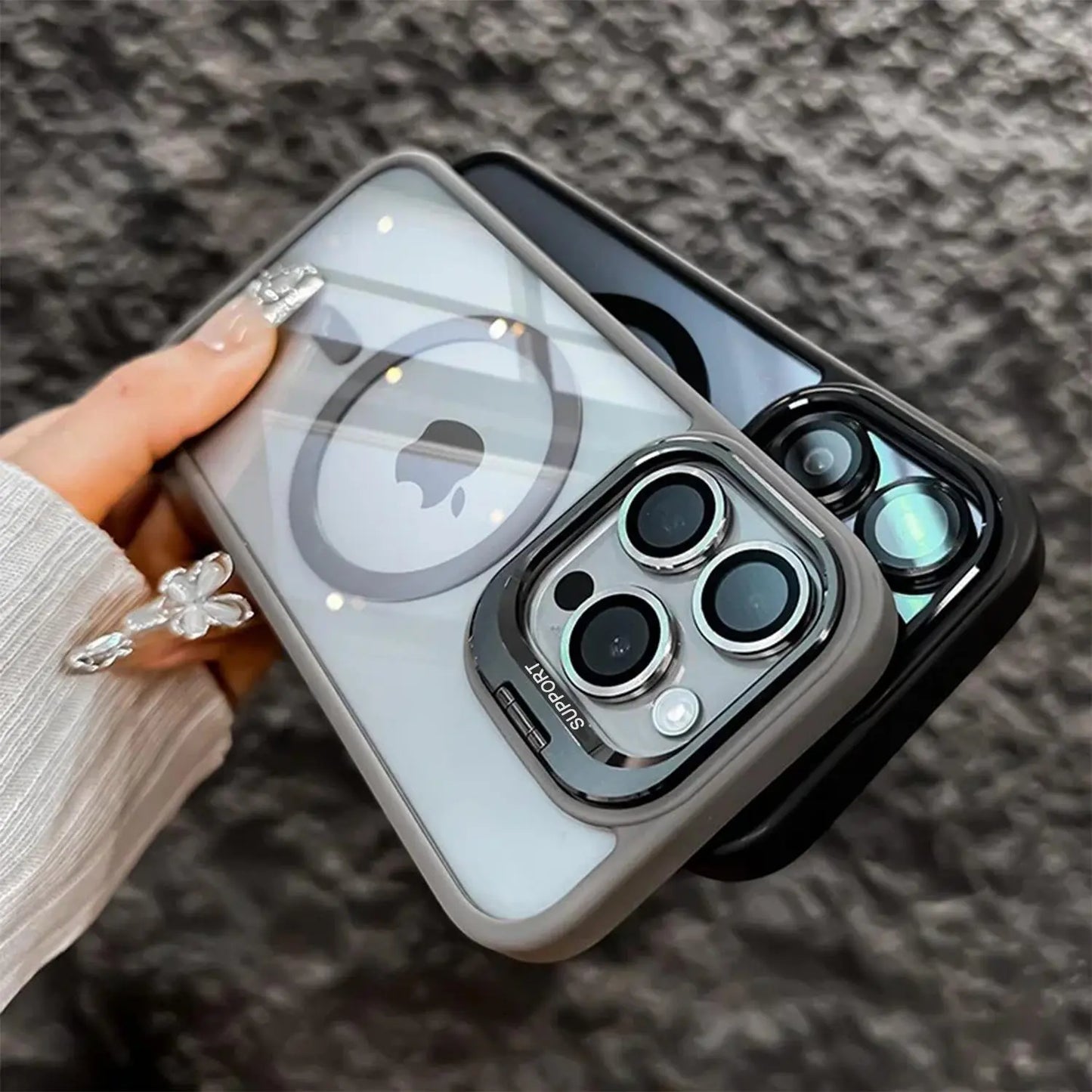 For iPhone 17 Pro Max 17 Air 12 13 14 15 16 Case, Compatible with MagSafe, Built-in Camera Ring Stand, Camera Lens Protector, Military-Grade Protection, Magnetic Phone Case for iPhone 16 15 14 Plus, Clear Kickstand Case