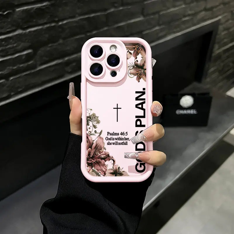 God's Plan Psalms 46:5 Lily Cross iPhone Case, Faith Floral Design Phone Case for iPhone 17 Pro Max 16 15 Plus 14 13 12 11 XR XS Galaxy S25 S24 S23 S22 S21, Shockproof Durable Protective Case