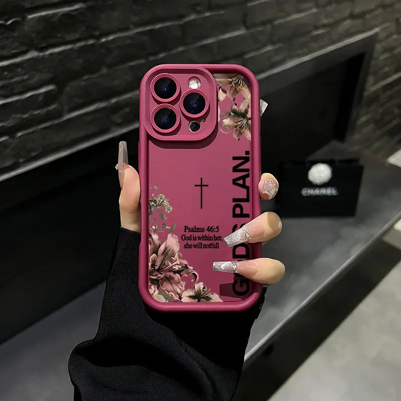 God's Plan Psalms 46:5 Lily Cross iPhone Case, Faith Floral Design Phone Case for iPhone 17 Pro Max 16 15 Plus 14 13 12 11 XR XS Galaxy S25 S24 S23 S22 S21, Shockproof Durable Protective Case