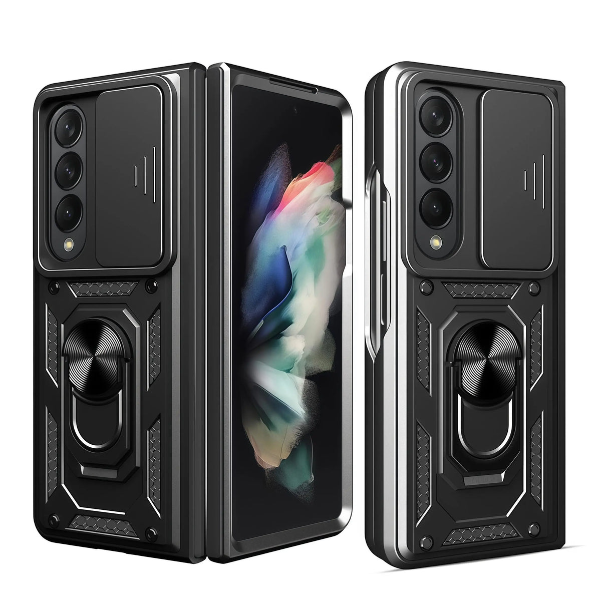 Heavy Duty Armor Phone Case For Samsung Galaxy Z Fold 4 | Camera Lens Protector & Ring Stand Cover Phone Case For Z Fold 3/4/5/6/7 Transparent Soft Silicone Phone CasesShell Tough Phone Cover fashion gift,anti-drop case#SJTCK tiktokshopbacktoschool