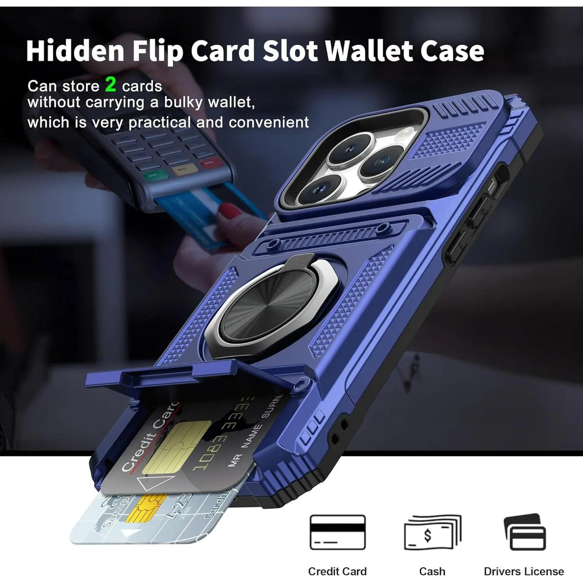 Phone Cases for iPhone 17 Pro Max 16 16E15 14 13 12 11 Pro Max Plus Wallet Case with Card Holder [Store 2 Cards] + 360° Magnetic Rotatable Ring Stand Kickstand Heavy Duty Protective Wallet Phone Case for iPhone 17 Pro for Women Men