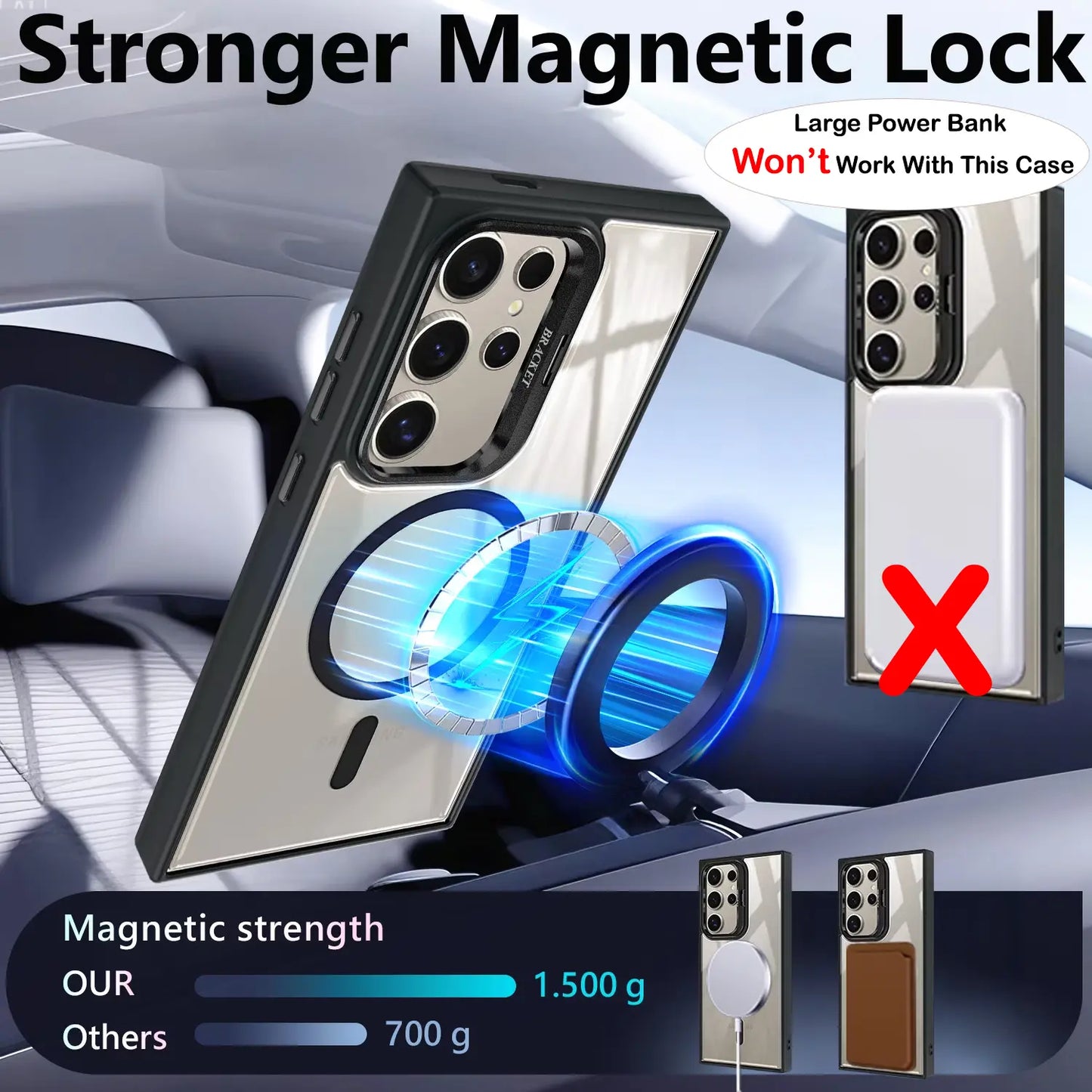 For Samsung Galaxy S26 S25 S24 S23 Plus Ultra Shockproof Camera Ring Stand Heavy Duty Clear Case Compatible With MagSafe Cover + Camera Lens Protector