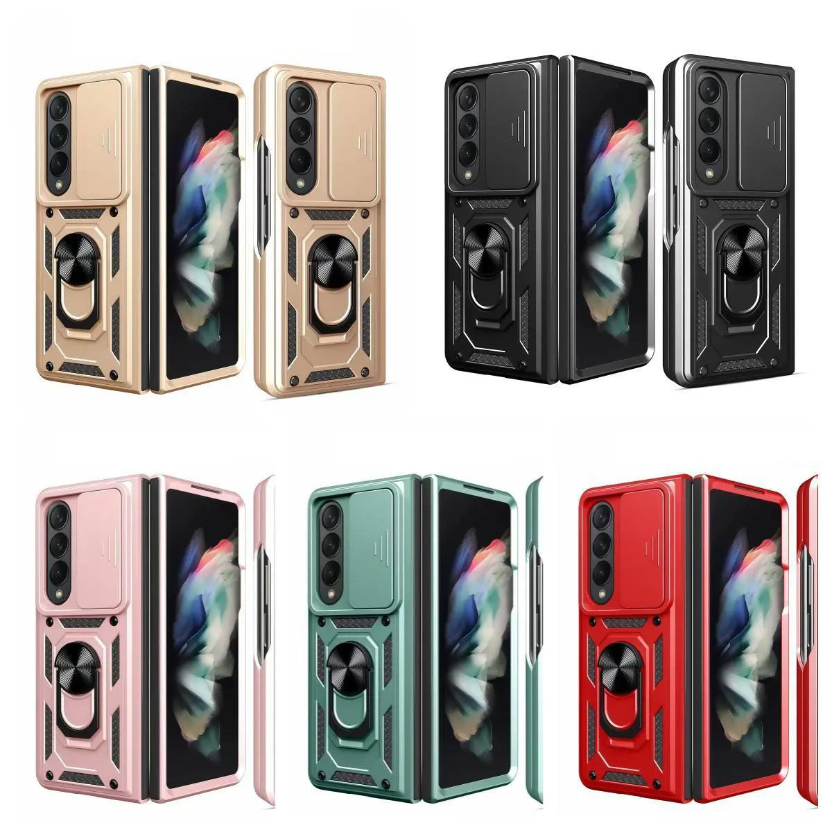 Heavy Duty Armor Phone Case For Samsung Galaxy Z Fold 4 | Camera Lens Protector & Ring Stand Cover Phone Case For Z Fold 3/4/5/6/7 Transparent Soft Silicone Phone CasesShell Tough Phone Cover fashion gift,anti-drop case#SJTCK tiktokshopbacktoschool