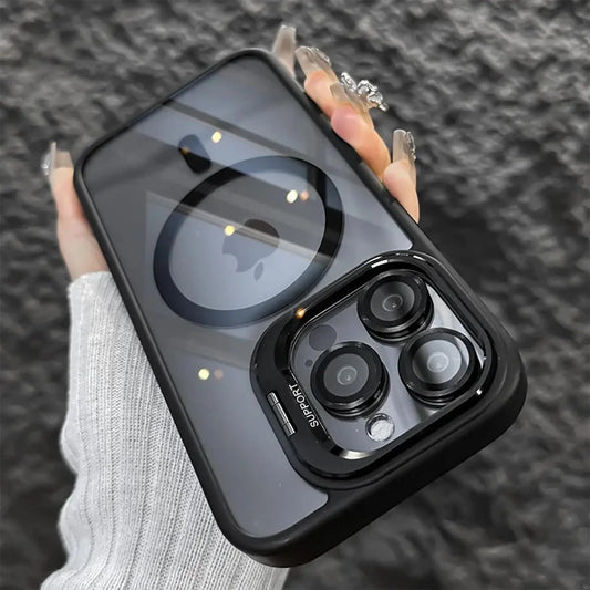 MagSafe-Compatible Protective Phone Guard, Magnetic Snap-On Smartphone Case with Camera Lens Protector, Built-in Metal Ring Stand, Military-Grade Shockproof Acrylic Full Cover for iPhone 11-17 Pro Max - Wireless Accessories, Mother's Day Gift