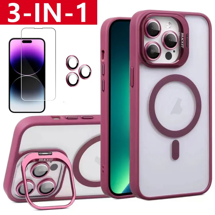 3-in-1 Shockproof Stand Protective Case for iPhone 17 Pro Max 17 16 15 14 13 12 11, with Screen Protector & Camera Lens Protector iPhone Case Cover