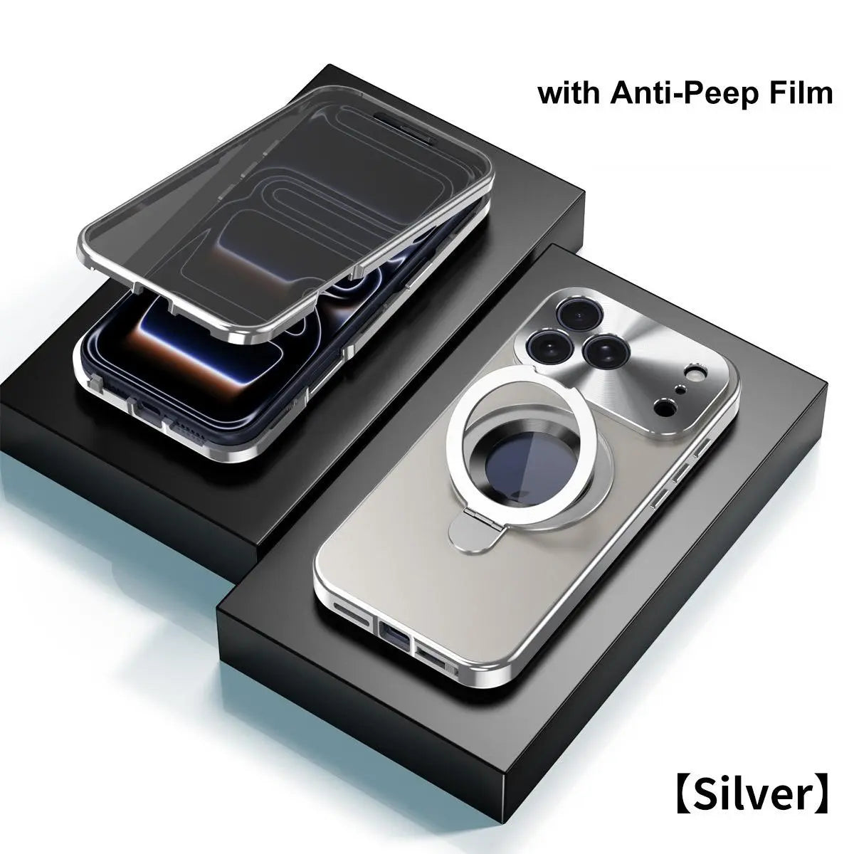 Aesthetic Magnetic Smartphone Casing - Anti-Peeping, Shockproof, Leakproof Stand, Anti-Fingerprint Protective Cover with Screen Protection for European Customized Devices, Compatible with iPhone 17 Pro Original Back Panel, iPhone 16/15/14/13