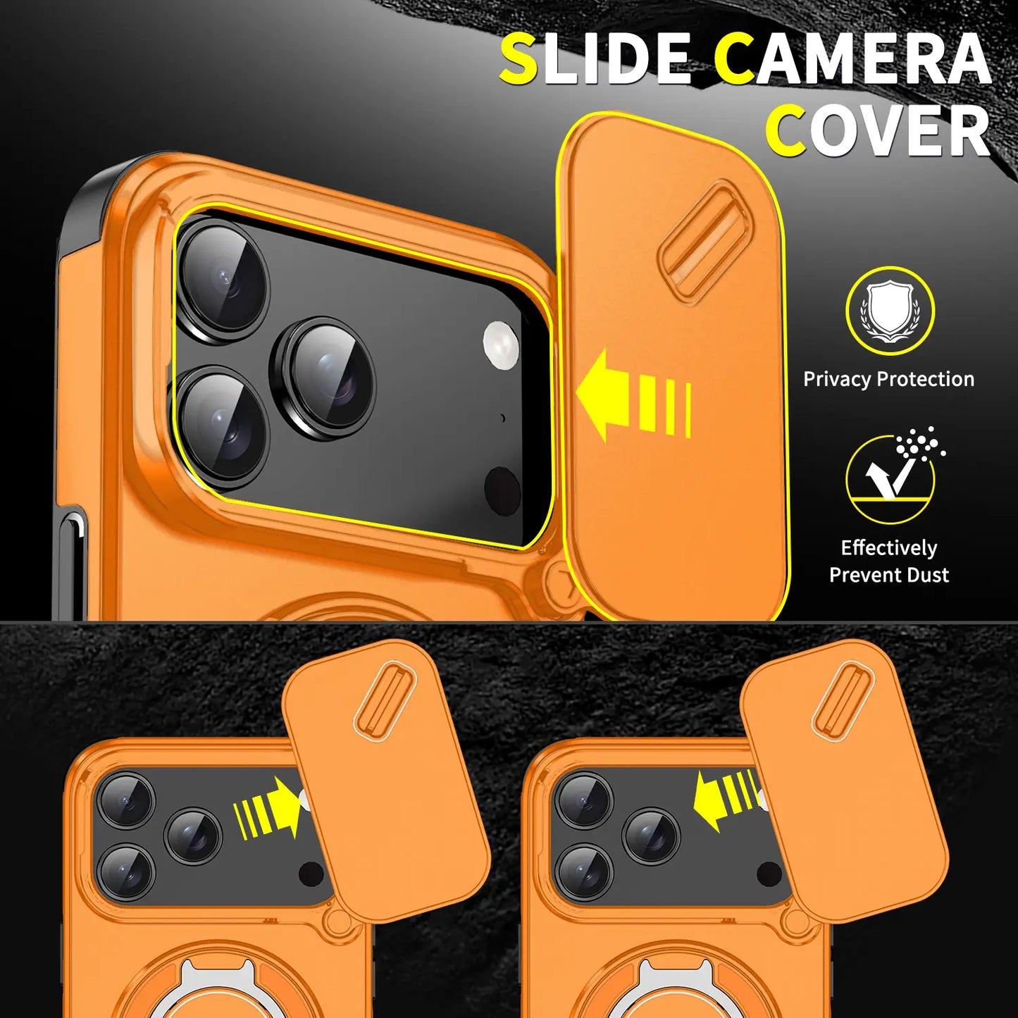 For iPhone 17 16 15 14 13 12 Pro Max with Camera Protector Case, 360 Rotated Ring Kickstand Holder Military Grade Shockproof Protective Cover