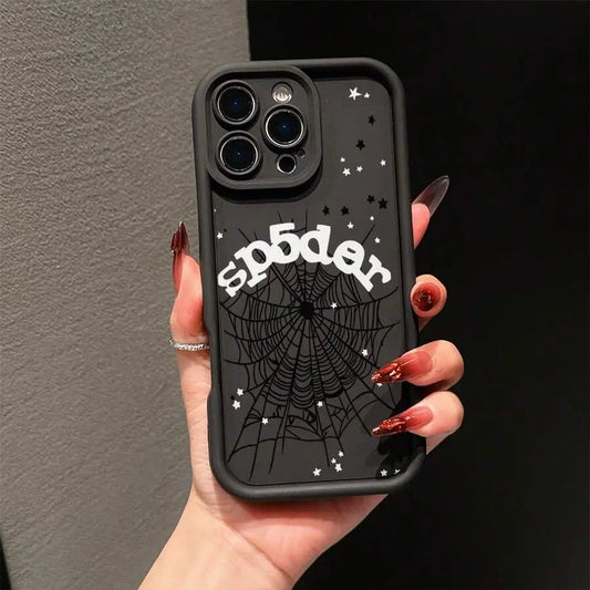 Spiderweb Pattern Phone Case Black Simple Stylish Drop Protection Compatible With iPhone 11 12 13 14 15 Pro Max Galaxy S22 S23 S24 Ultra FE Edge