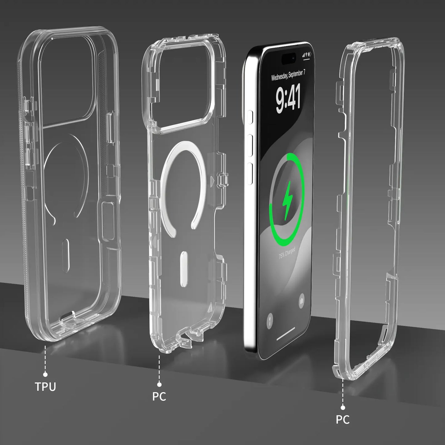 MagSafe Defender Case For iPhone, Multi-Layer Case Hybrid Heavy Duty Shockproof Case, Magnetic Transparent Clear Cover Protective Smartphone Case For 17 Pro Max/17/16/15/14/13 For Apple iPhone 17 Air