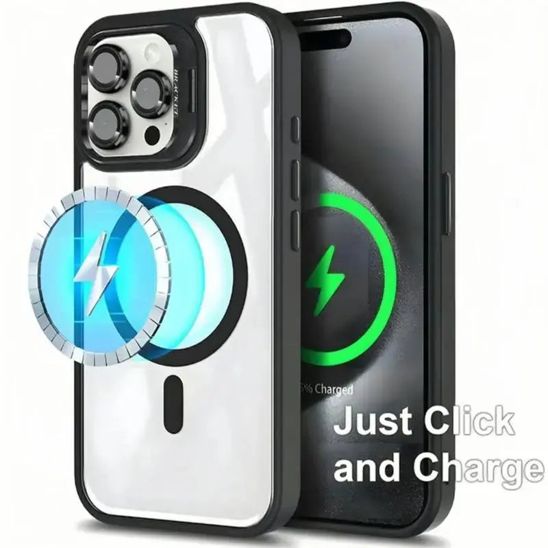 For iPhone 17 16 15 14 13 12 11  Pro ProMax Plus  Air series Magnetic Case,Compatible with MagSafe,Built-in Stand & Camera Lens Protector, Drop Shockproof Clear Acrylic Protective Phone Cover.
