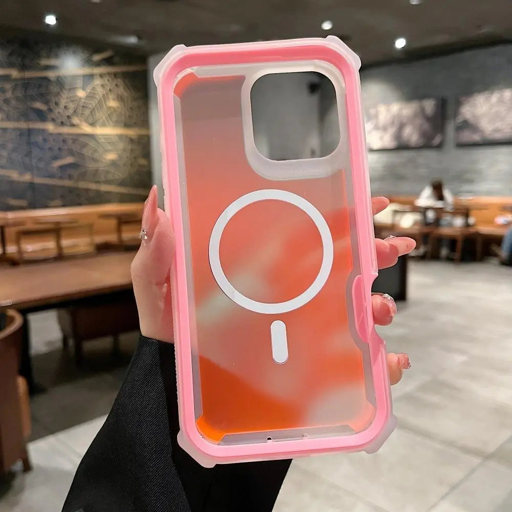 Luxury For Magsafe Laser Dazzling Armor Phone Case For iPhone 17 16 15 14 13 Pro Max Wireless Charging Dual Layer Protection Cover Smartphone Cellphone